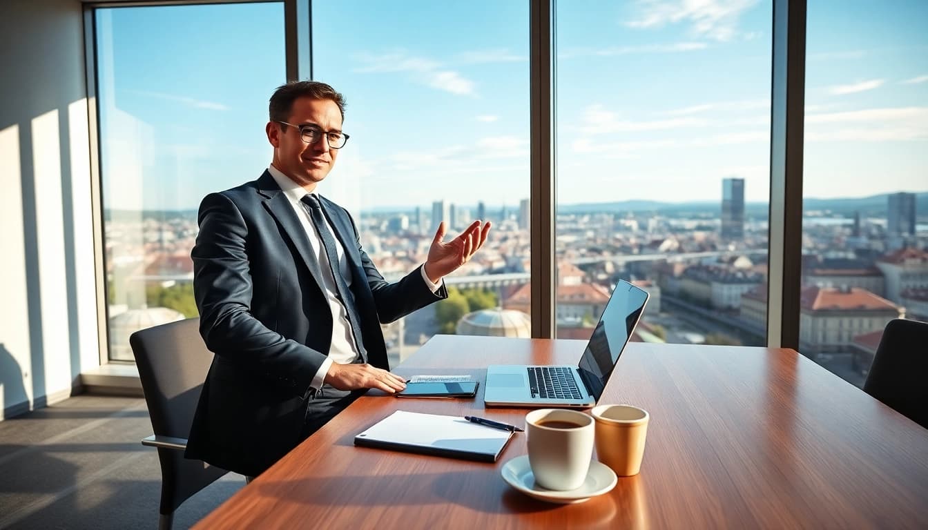 Headhunter Schweiz verbindet Unternehmen und Talente in einem modernen Büro mit Blick auf Zürich.