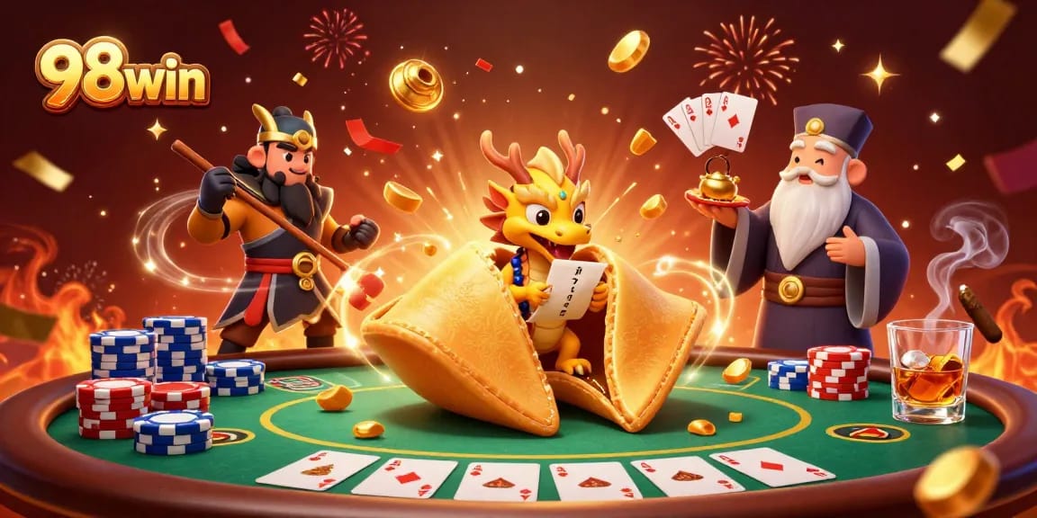 Experience slots excitement at 98win with a vibrant 3D casino scene filled with fortune and fun.