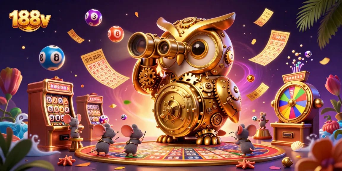 Experience the excitement of the 188v casino with this dynamic 3D illustration featuring vibrant game elements.