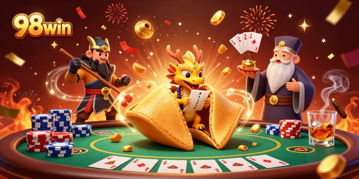 Experience slots excitement at 98win with a vibrant 3D casino scene filled with fortune and fun.