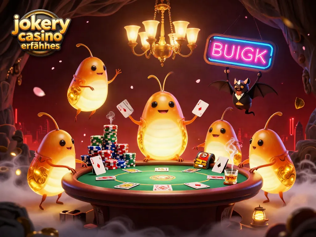 Experience exciting games at Jokery Casino with unique glowworm casino illustration.