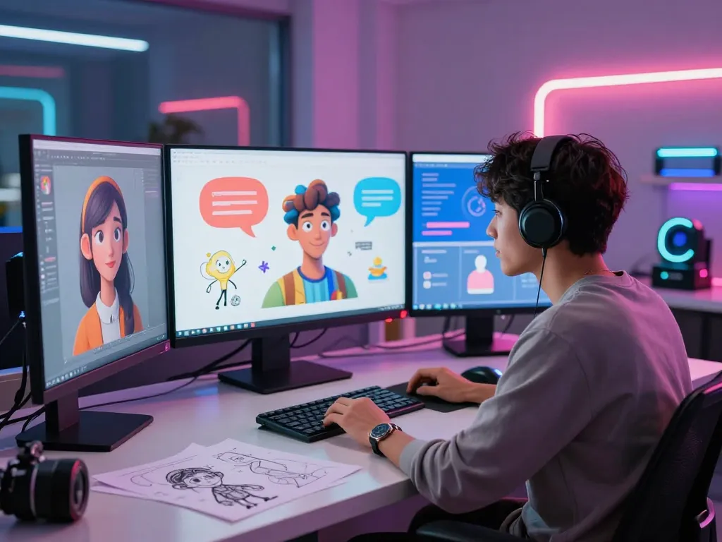 Character AI nsfw design studio showcasing innovative personalities and interactive elements in a vibrant creative environment.