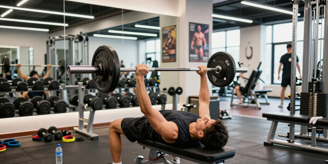 Anabolika Shop – Athlet beim Training im modernen Fitnessstudio mit Gewichten und motivierender Atmosphäre.