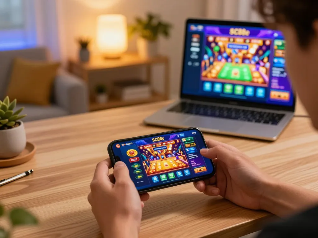 Experience SC88e mobile gaming excitement with a user engaged in casino gameplay on a smartphone.