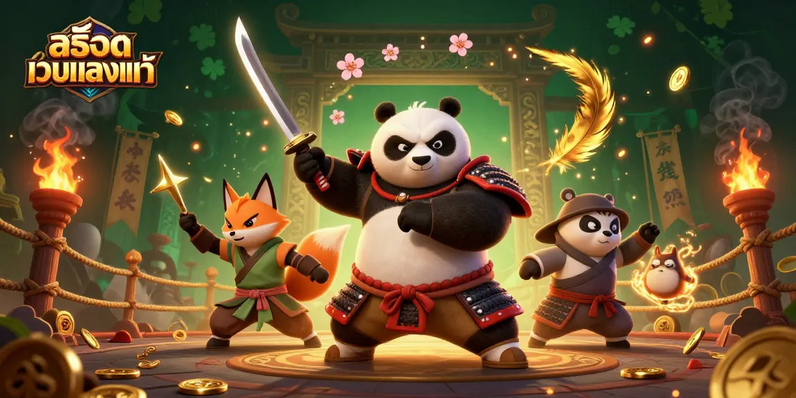 Engage with สล็อตเว็บตรงแท้ gaming excitement featuring a samurai panda and ninja fox.