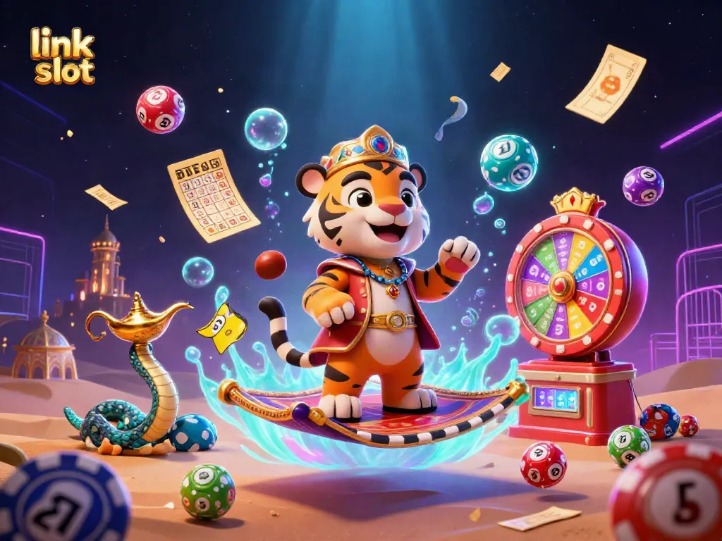 Engage with link slot action as a tiger sultan reveals treasures in vibrant 3D illustration.