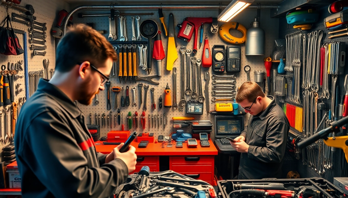 Kfz werkzeug technicians precisely using their tools for effective automotive repairs.