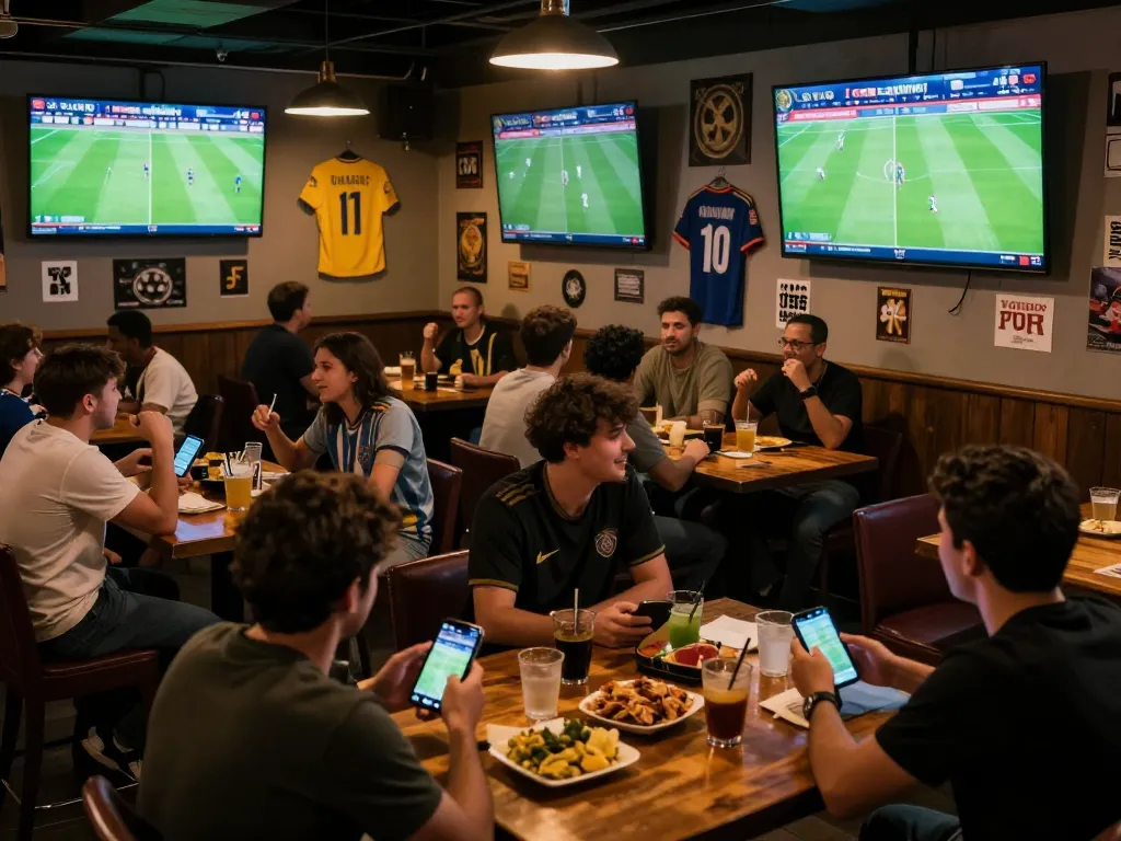 Cakhiatv fans enjoying live football matches in a bustling sports bar atmosphere.