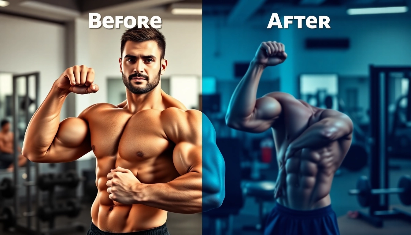 Testo vorher nachher zeigt die beeindruckende Transformation eines Bodybuilders.