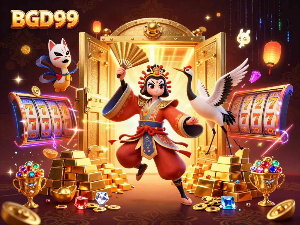 Experience the thrill of BGD99 in an engaging casino illustration packed with gold treasures and vibrant energy.
