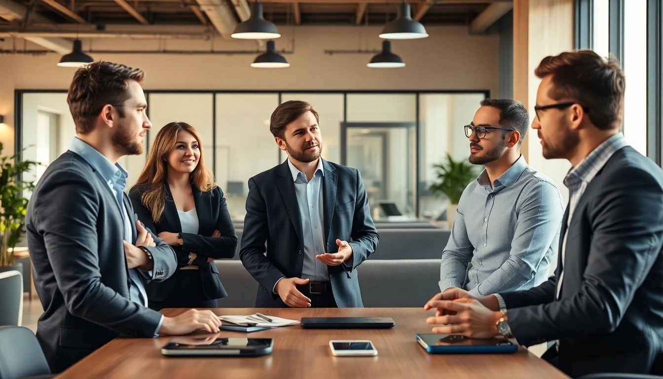 Headhunter Ingenieure im Gespräch mit Fachkräften in einem modernen Büro.