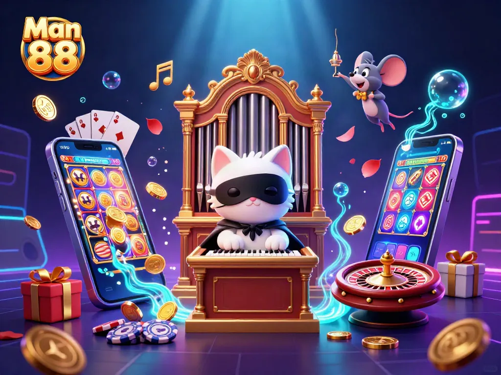 Experience thrilling gameplay with Man 88 as you enjoy a colorful slot game surrounded by vibrant 3D characters.