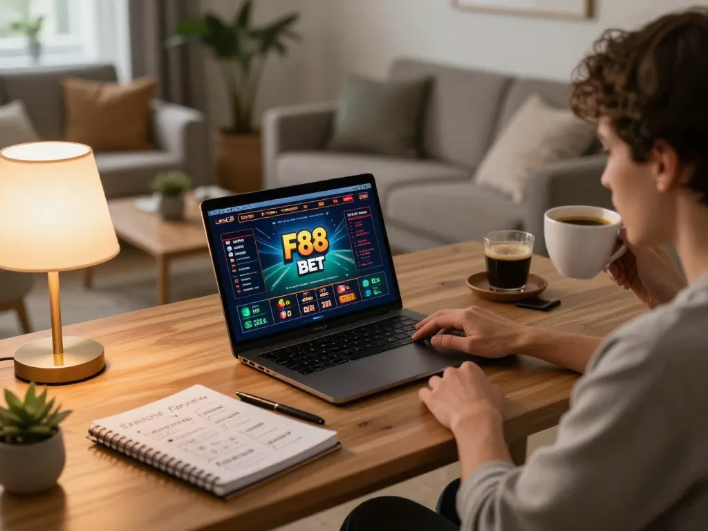 Experience the excitement of F88 bet online gaming from a cozy home setup with strategic notes.