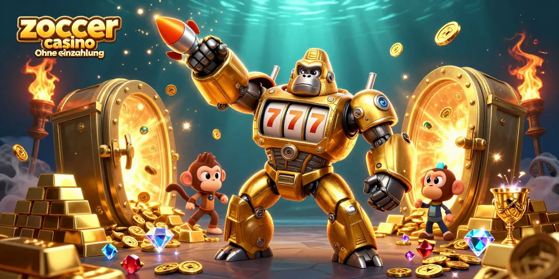 Experience winning thrills at zoccer casino ohne einzahlung, featuring a dynamic 3D illustration of a golden gorilla mech.