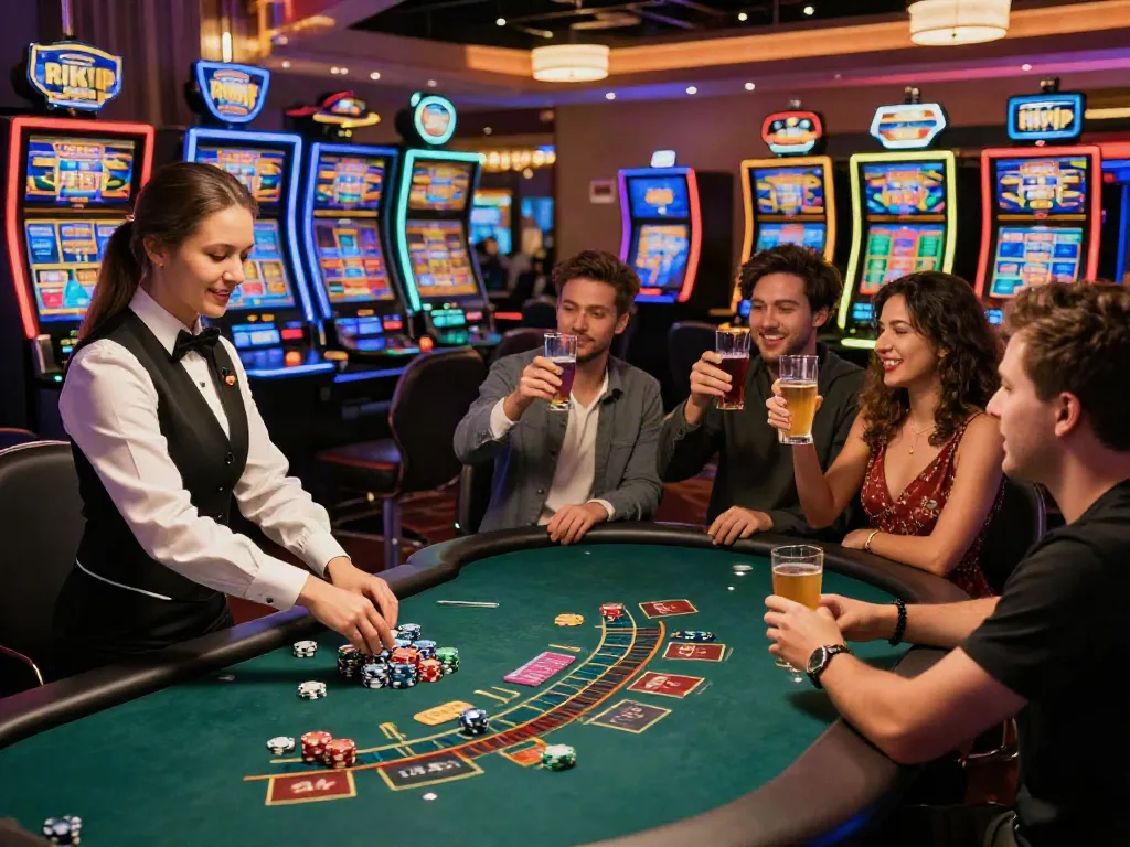 Exciting RIKVIP casino scene with diverse players and vibrant gaming atmosphere.