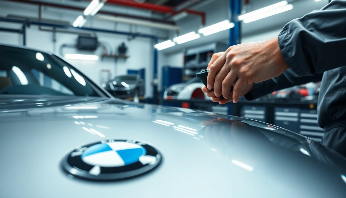BMW Nachrüstung - Fachtechniker bei der Nachrüstung in einer modernen Werkstatt.
