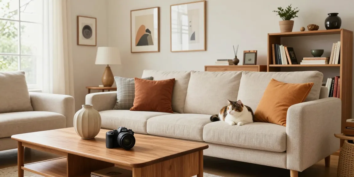 Stilvolles Wohnzimmer mit gemütlichen Möbeln, perfekt für ein Möbel Shop Online Einkaufserlebnis.