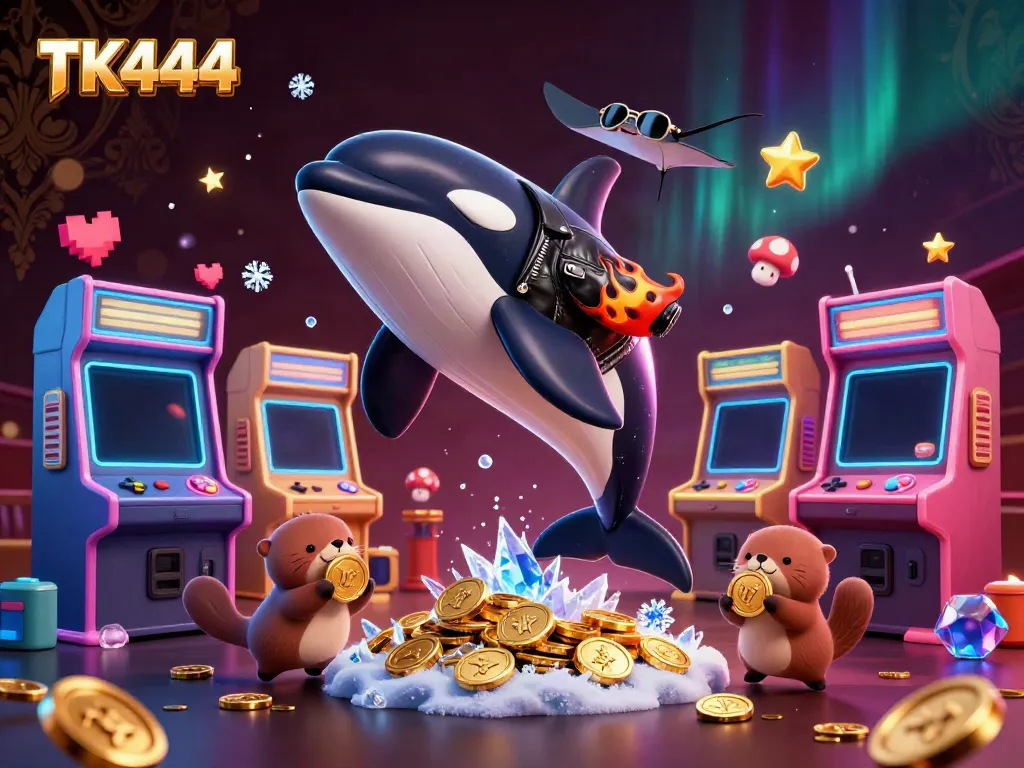 Engage with the TK444 casino experience, featuring vibrant characters and gaming elements.
