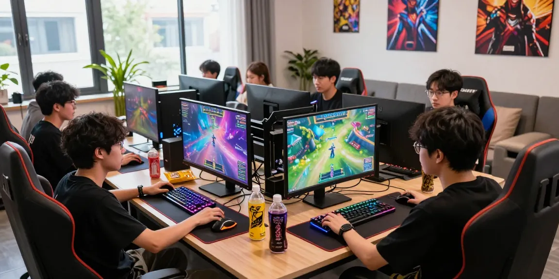 Players enjoying FAFA 828 in a vibrant gaming lounge with colorful setups.
