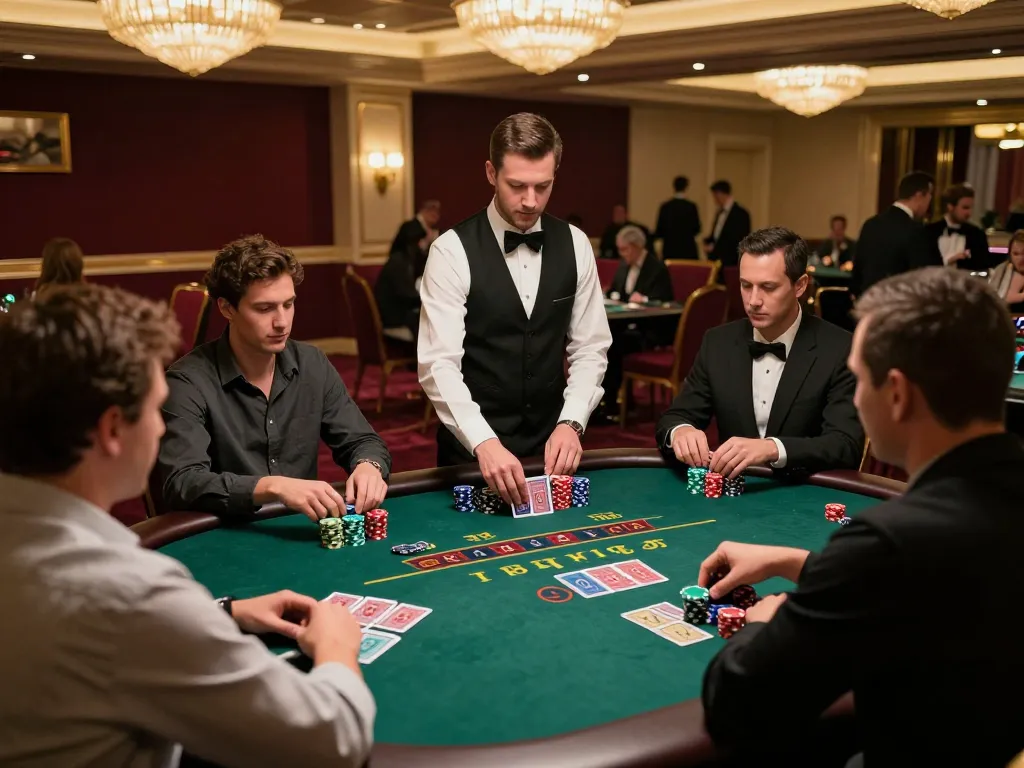 SIN88 blackjack gameplay showcasing players strategizing at an upscale casino table.