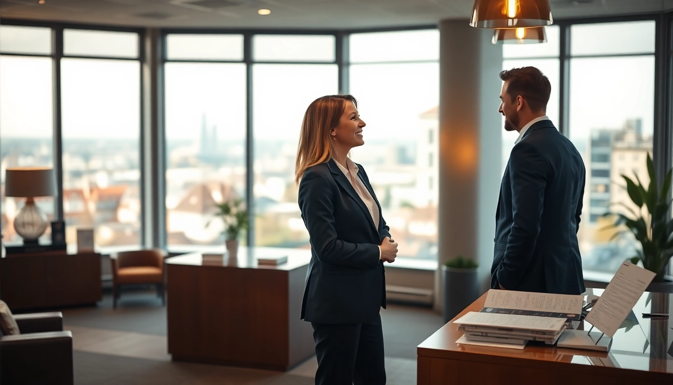 Immobilienmakler Frankfurt Riedberg hilft Kunden in einem modernen Büro.