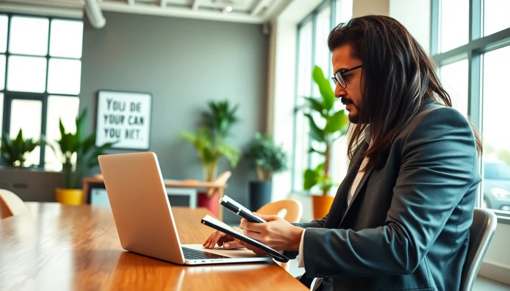 Headhunter Schweiz in einem modernen Büro, der aktiv mit Kandidaten kommuniziert.